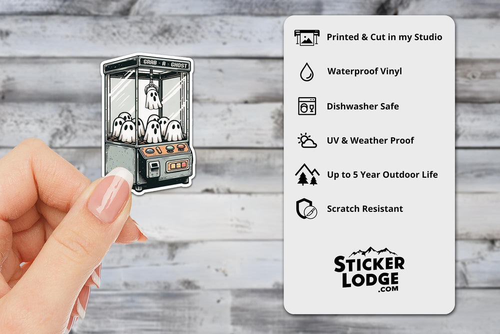 Ghost Arcade Vinyl Sticker - Cute Grab A Ghost Claw Machine