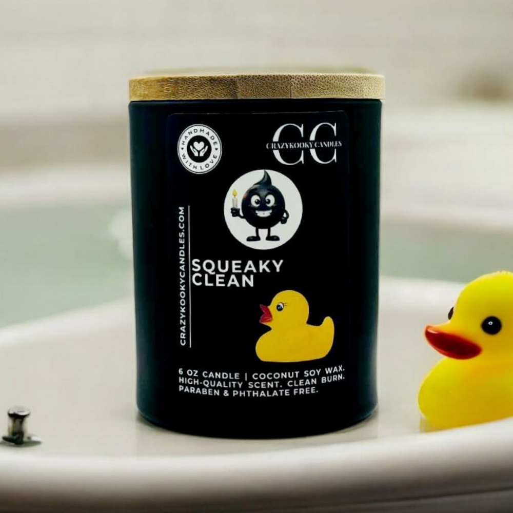 SQUEAKY CLEAN - Funny Candle, Scented Coconut Soy Candle, 6oz